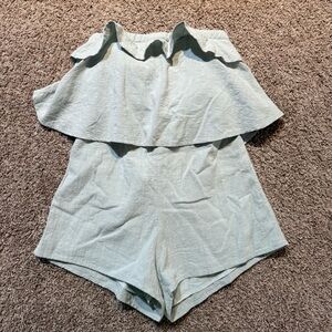 Mint blue princess polly ruffled strapless romper summer feminine